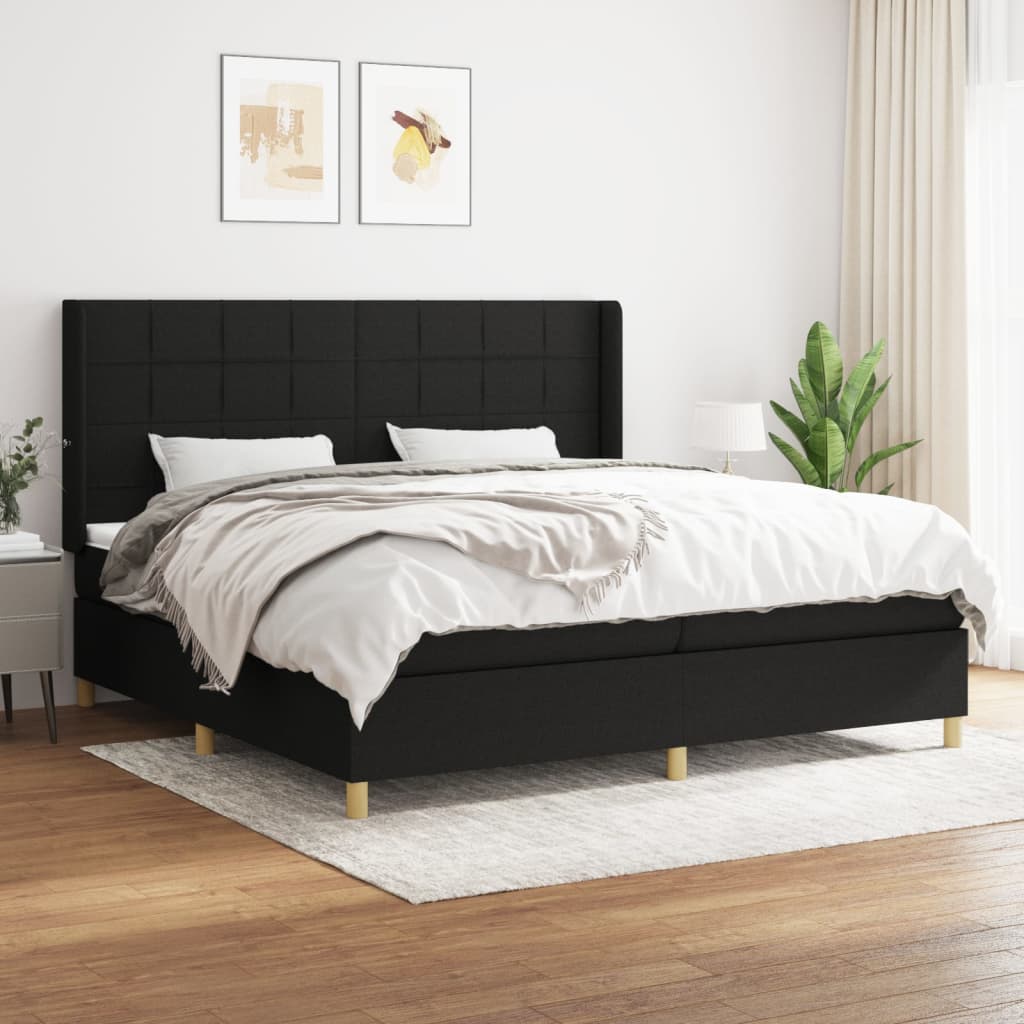 Box Spring Postel S Matrací Černá Textil Černá
