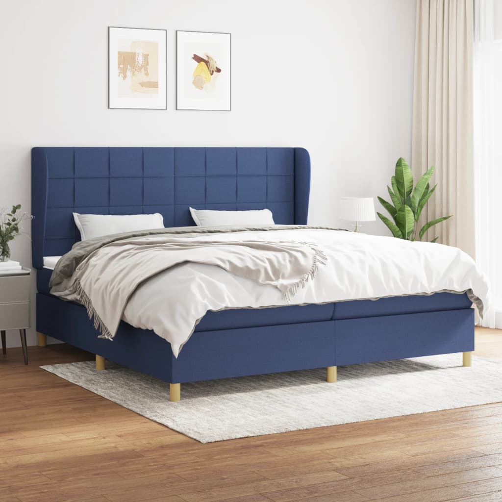 Box Spring Postel S Matrací Textil Modrá