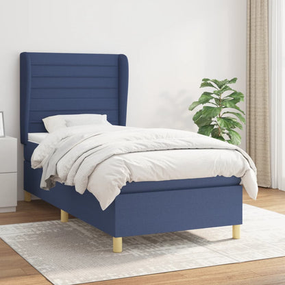 Box Spring Postel S Matrací Textil Modrá