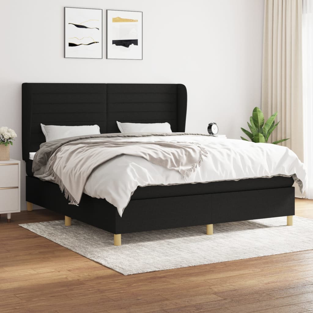 Box Spring Postel S Matrací Černá Textil Černá