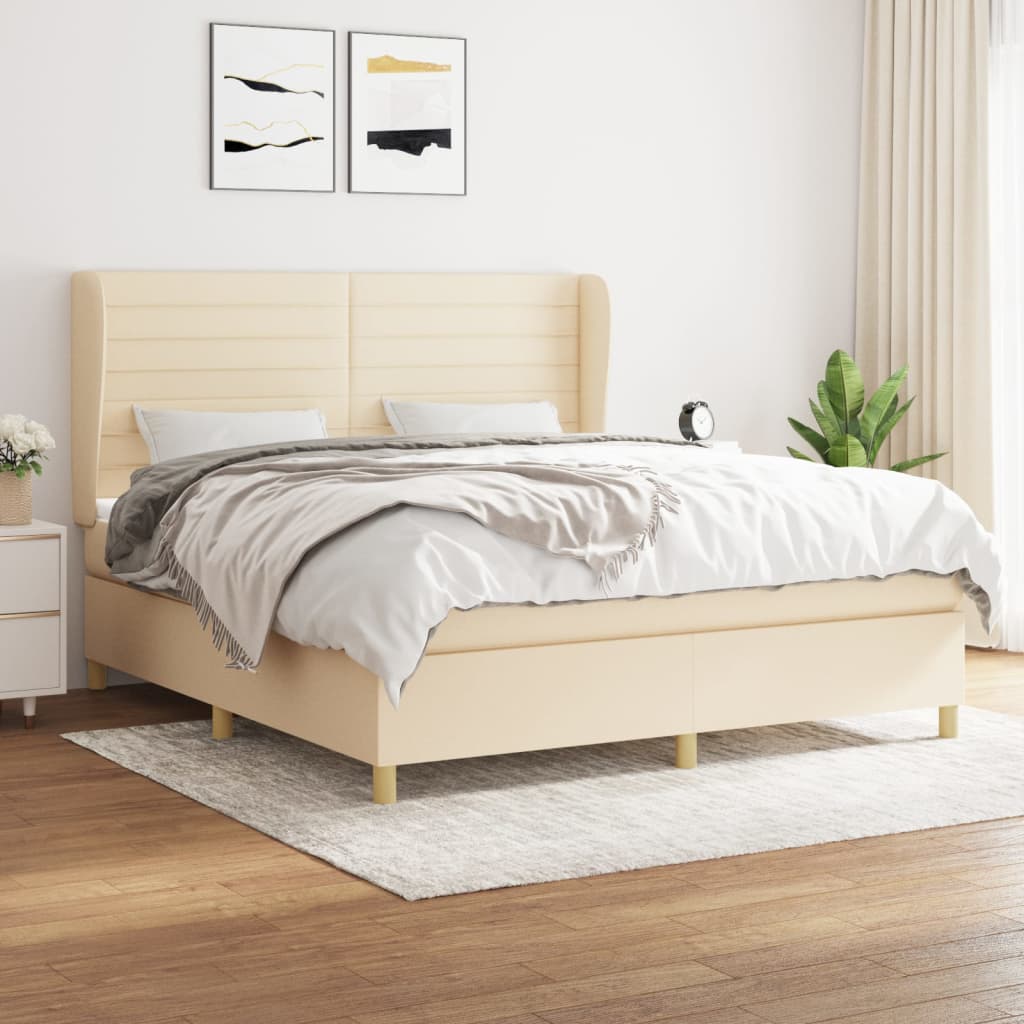 Box Spring Postel S Matrací Textil Krémová