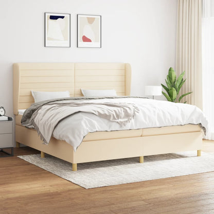 Box Spring Postel S Matrací Textil Krémová