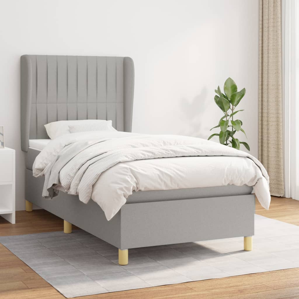 Box Spring Postel S Matrací Textil Světle Šedá