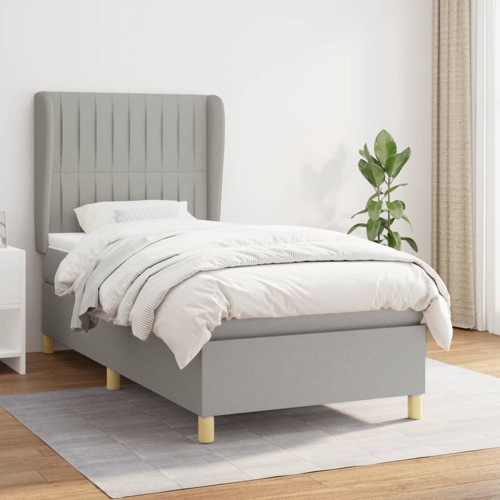Box Spring Postel S Matrací Textil Světle Šedá