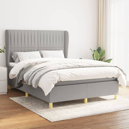 Box Spring Postel S Matrací Textil Světle Šedá