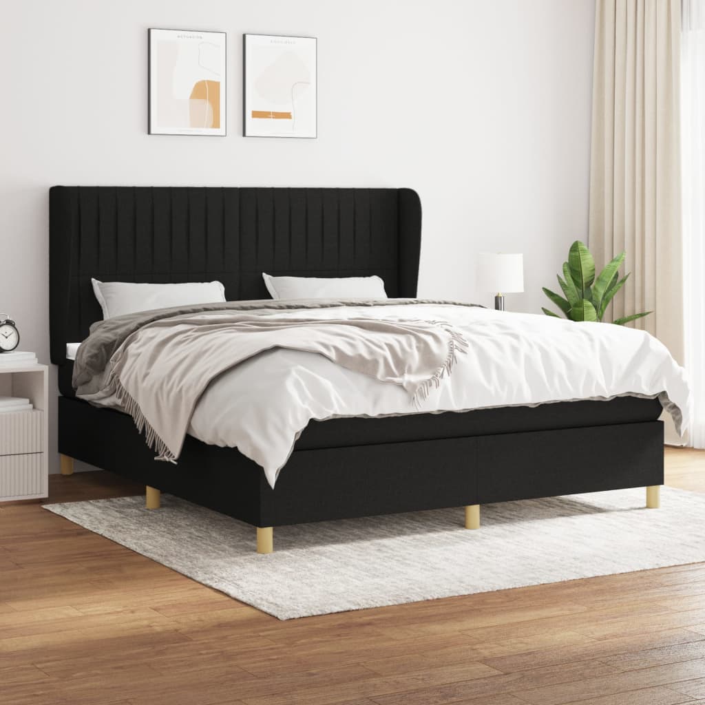 Box Spring Postel S Matrací Černá Textil Černá
