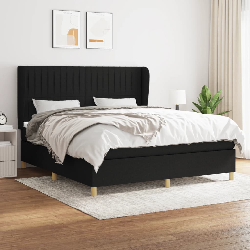 Box Spring Postel S Matrací Černá Textil Černá