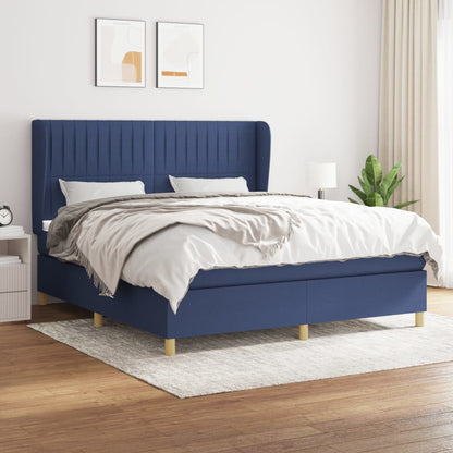 Box Spring Postel S Matrací Textil Modrá