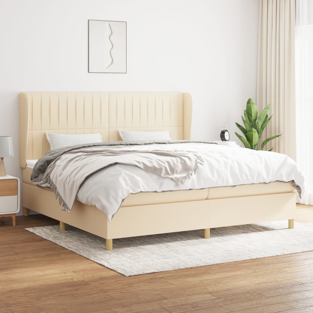Box Spring Postel S Matrací Textil Krémová