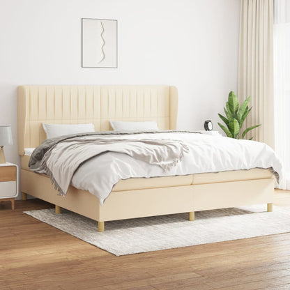 Box Spring Postel S Matrací Textil Krémová