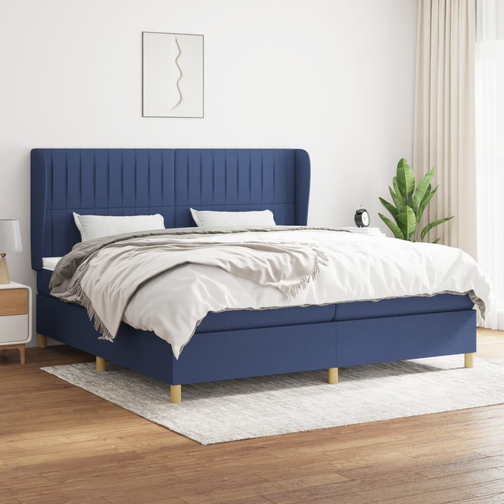 Box Spring Postel S Matrací Textil Modrá