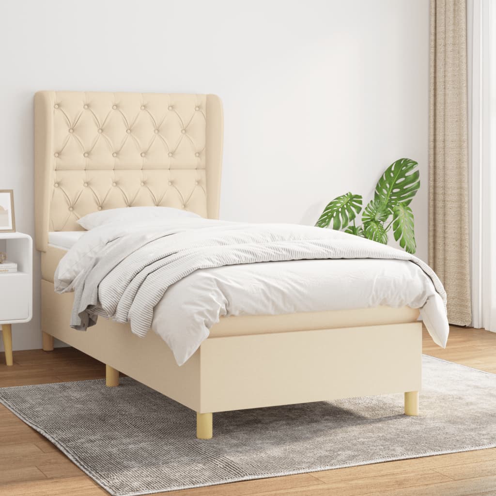 Box Spring Postel S Matrací Textil Krémová