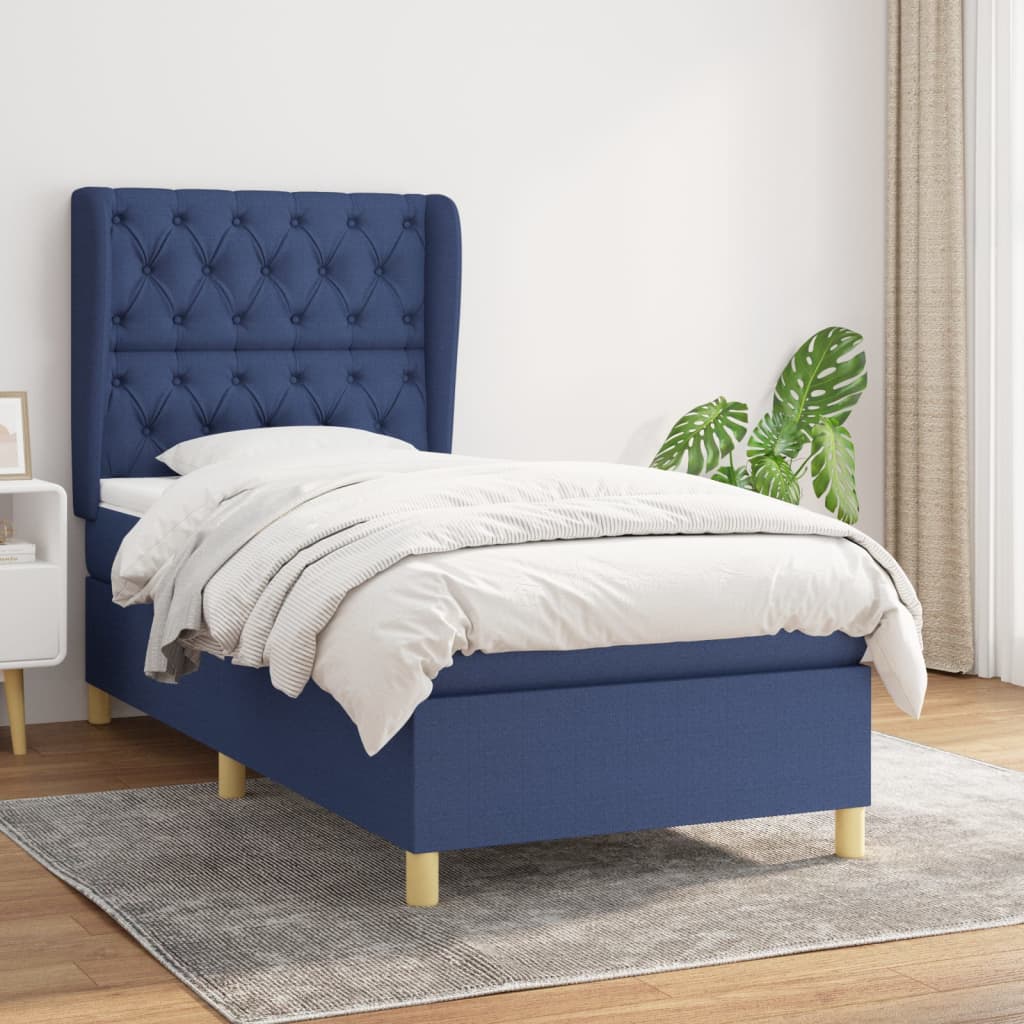 Box Spring Postel S Matrací Textil Modrá
