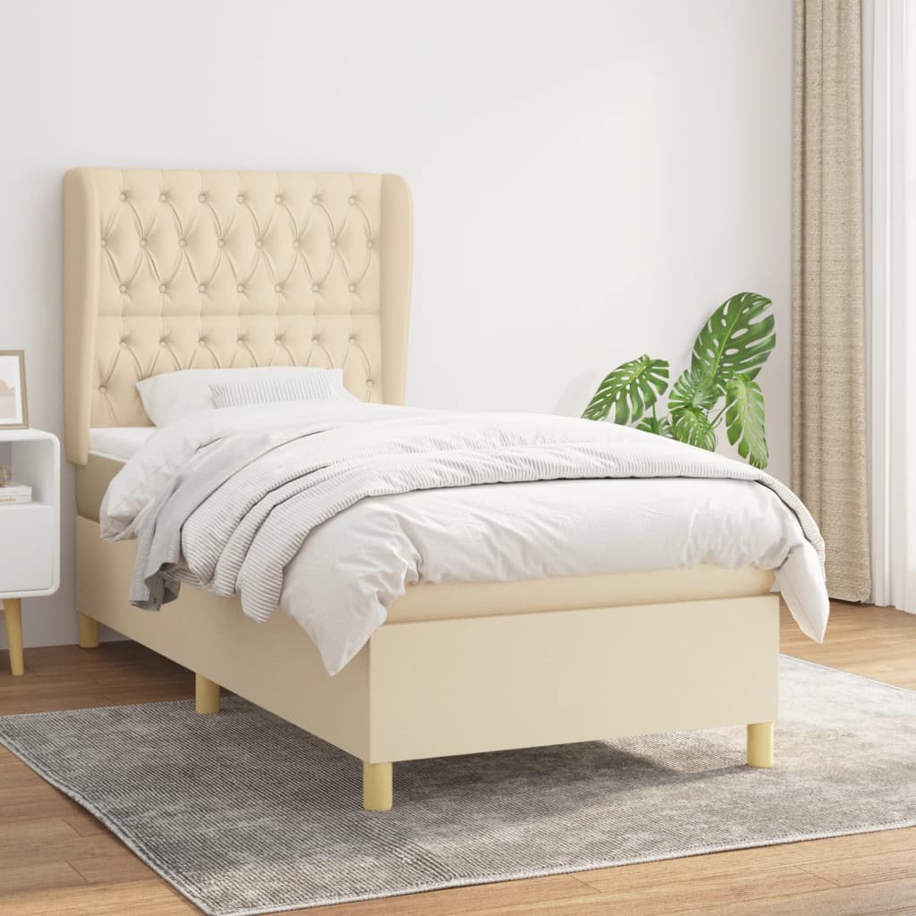 Box Spring Postel S Matrací Textil Krémová