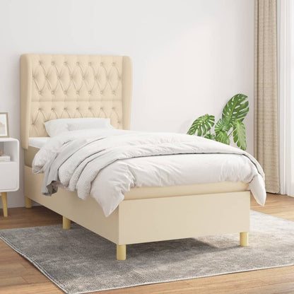 Box Spring Postel S Matrací Textil Krémová