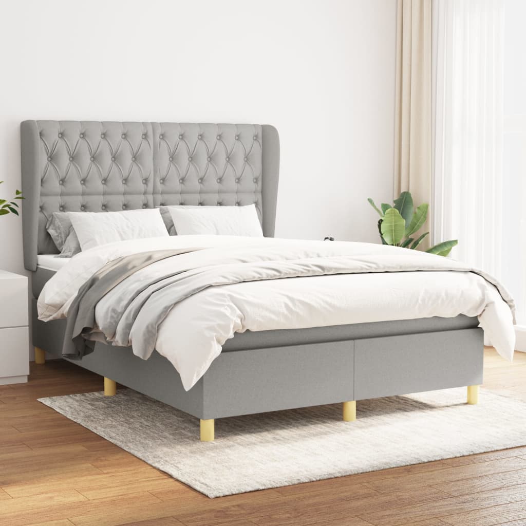 Box Spring Postel S Matrací Textil Světle Šedá