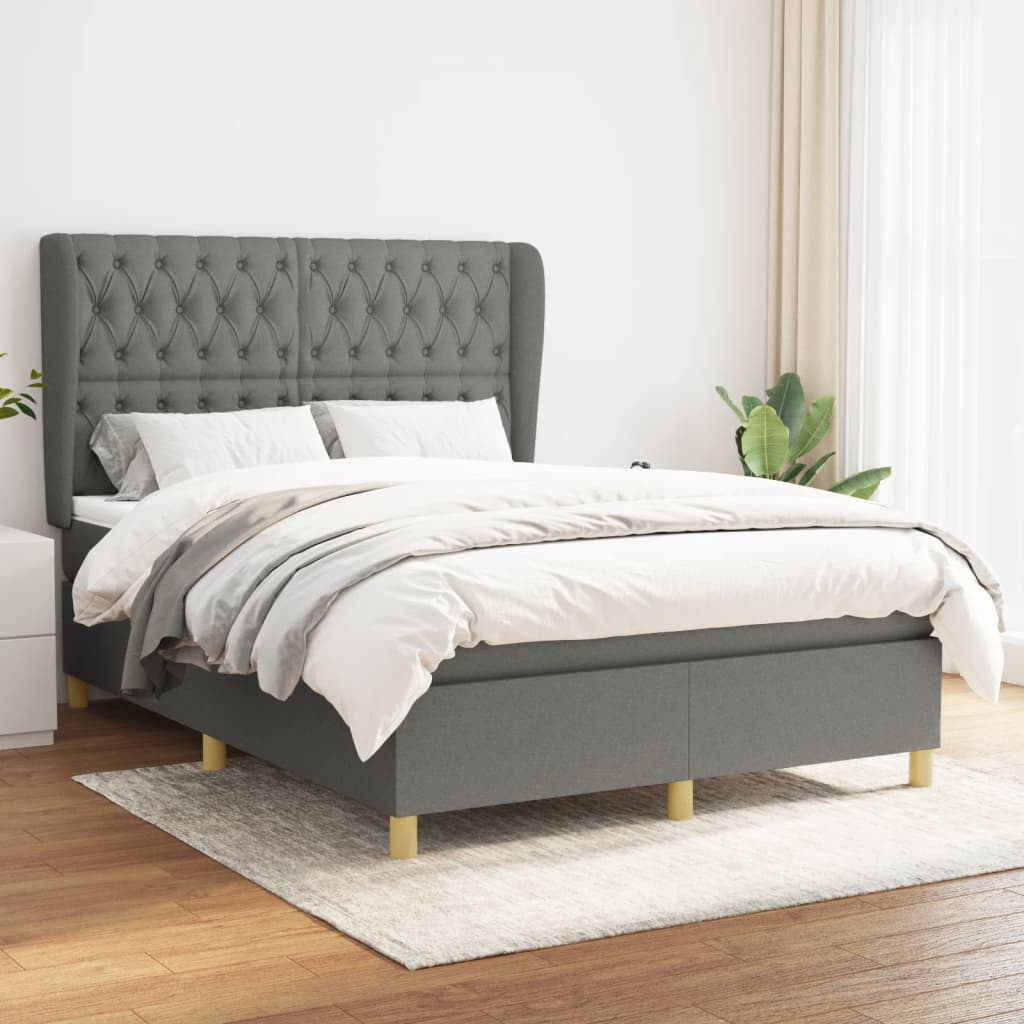 Box Spring Postel S Matrací Textil Tmavě Šedá