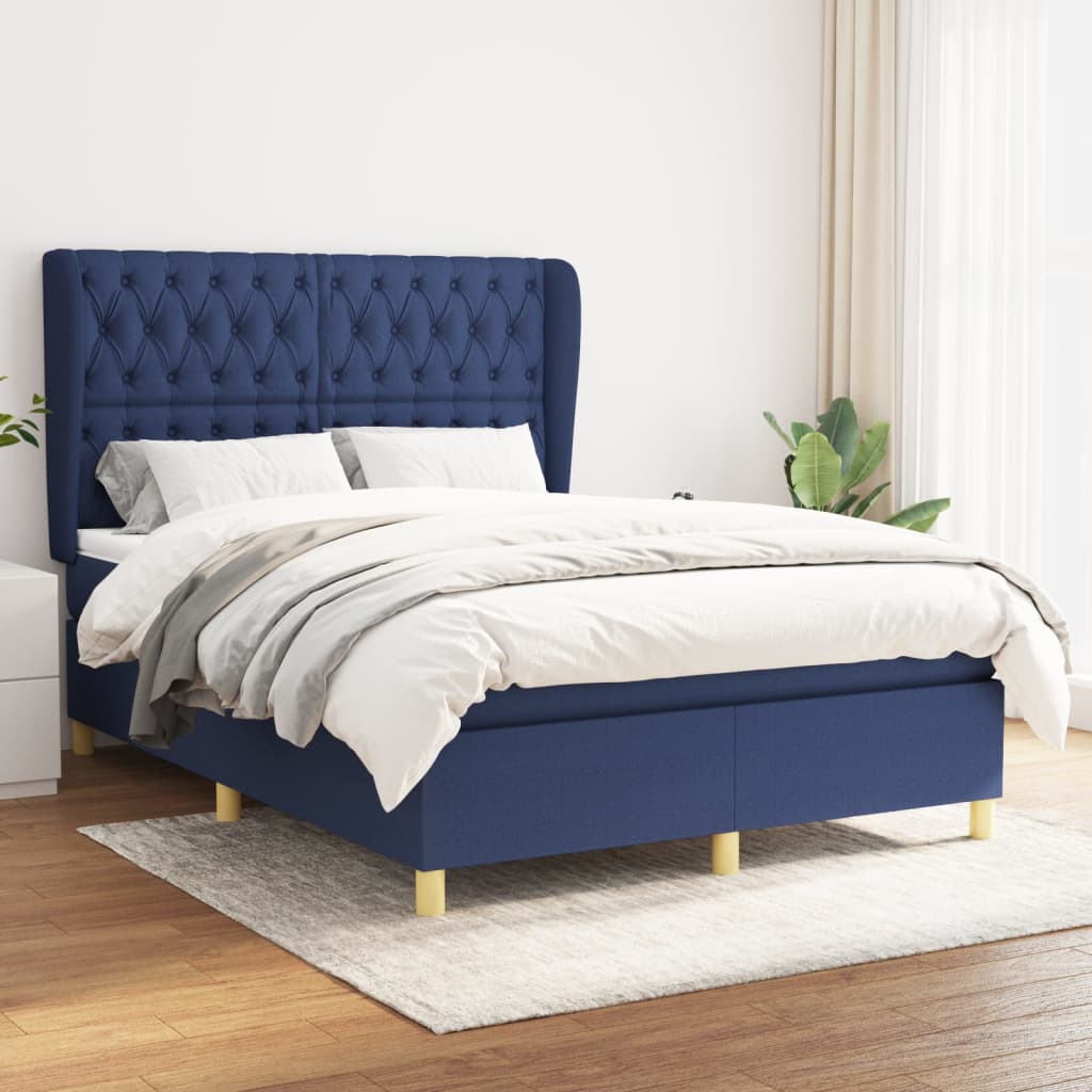 Box Spring Postel S Matrací Textil Modrá