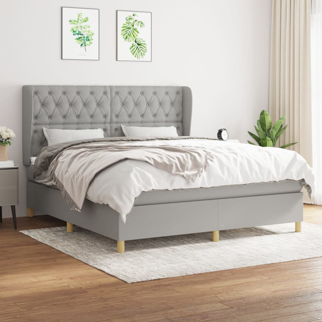 Box Spring Postel S Matrací Textil Světle Šedá