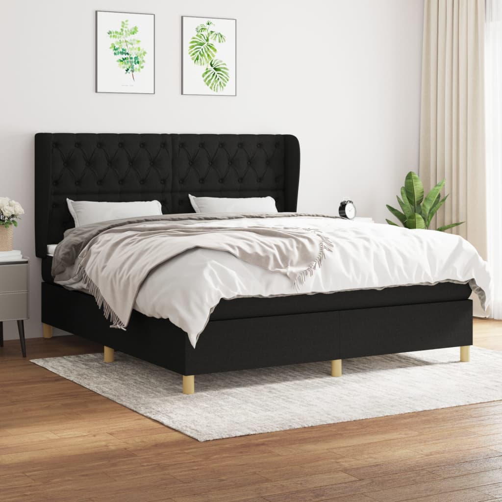 Box Spring Postel S Matrací Černá Textil Černá