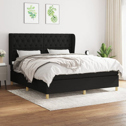 Box Spring Postel S Matrací Černá Textil Černá