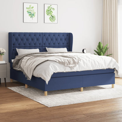 Box Spring Postel S Matrací Textil Modrá