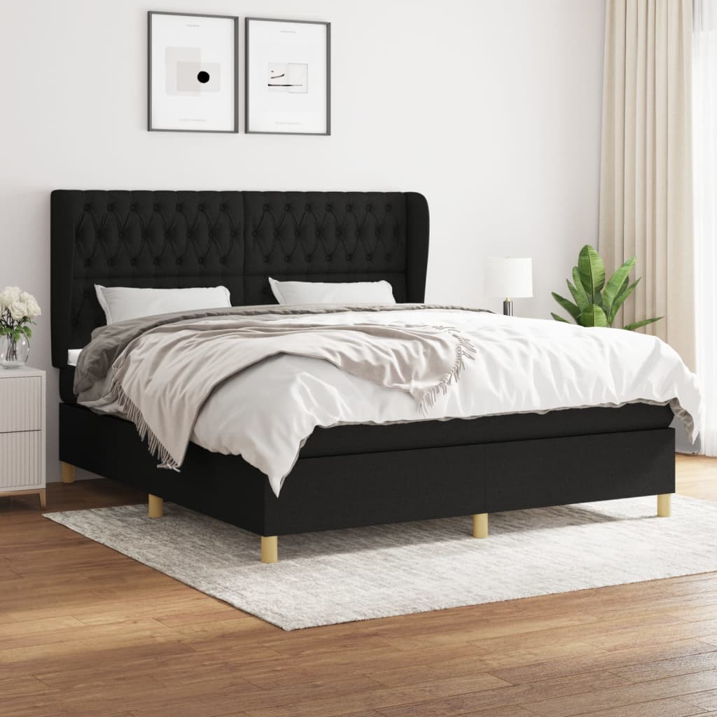 Box Spring Postel S Matrací Černá Textil Černá