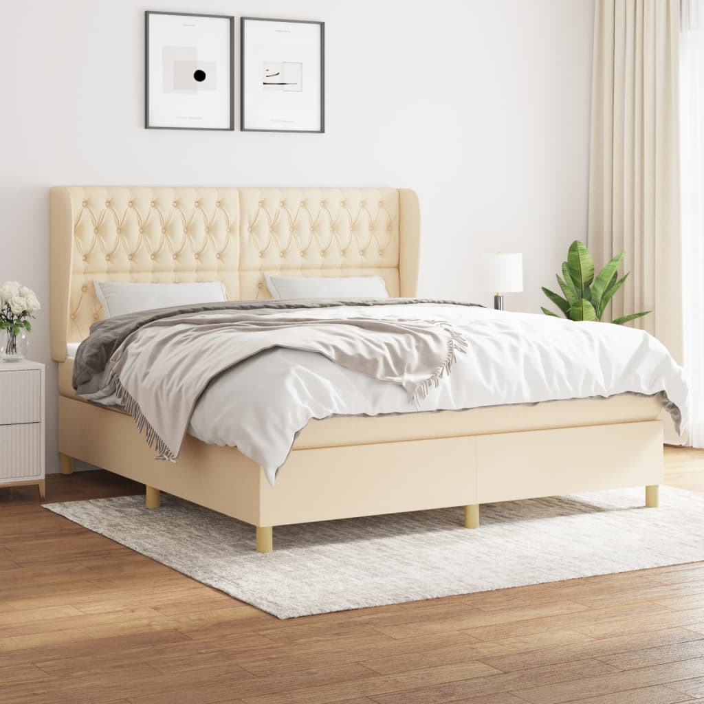 Box Spring Postel S Matrací Textil Krémová