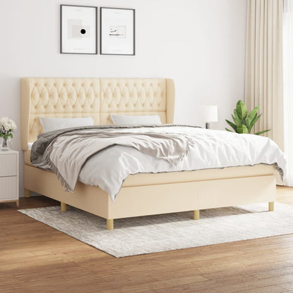 Box Spring Postel S Matrací Textil Krémová