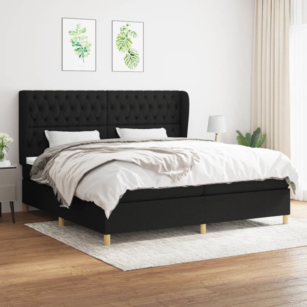 Box Spring Postel S Matrací Černá Textil Černá