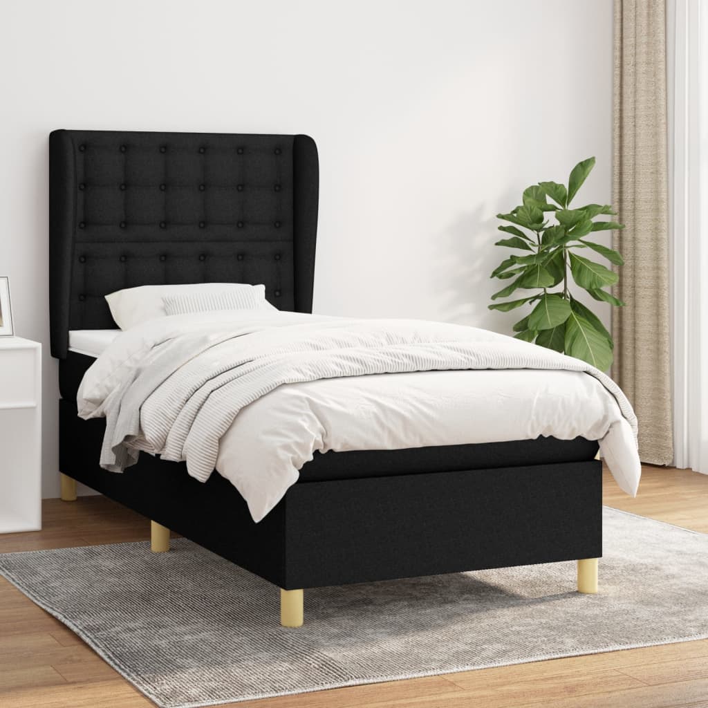 Box Spring Postel S Matrací Černá Textil Černá