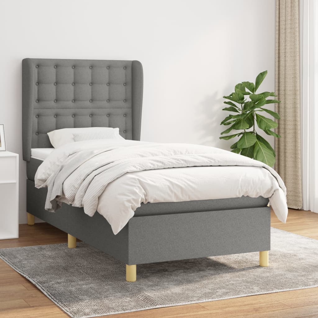 Box Spring Postel S Matrací Textil Tmavě Šedá