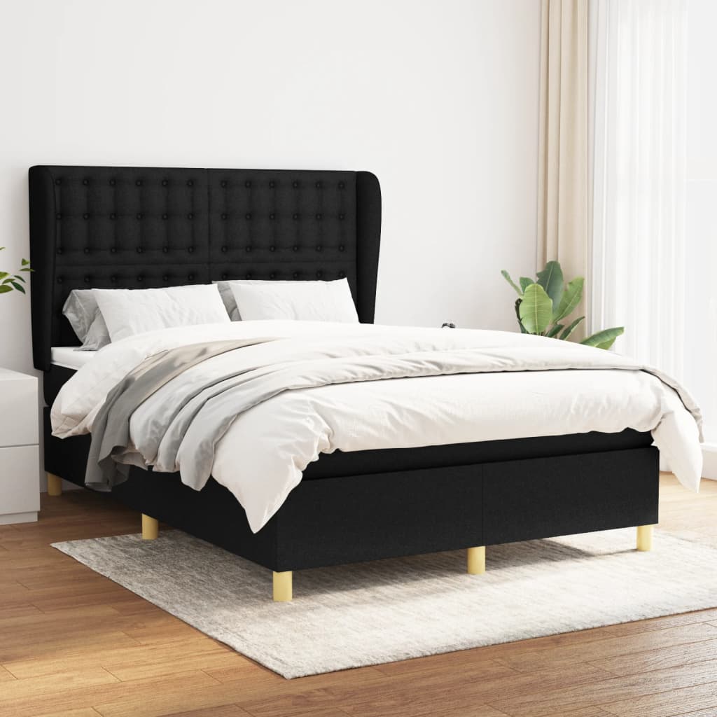 Box Spring Postel S Matrací Černá Textil Černá
