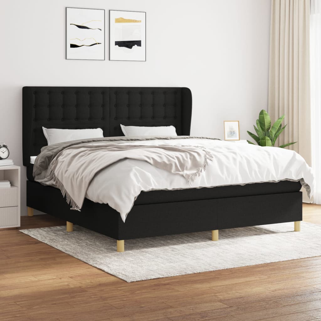 Box Spring Postel S Matrací Černá Textil Černá