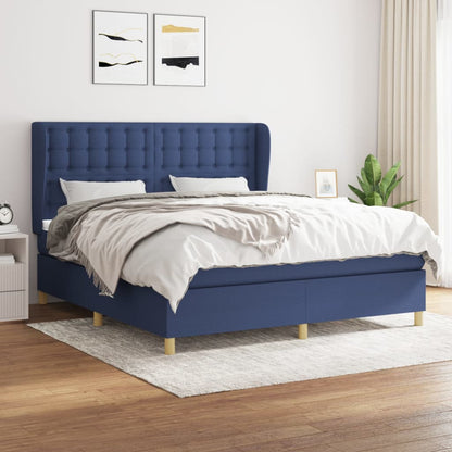 Box Spring Postel S Matrací Textil Modrá