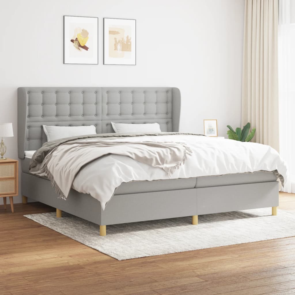 Box Spring Postel S Matrací Textil Světle Šedá