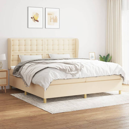 Box Spring Postel S Matrací Textil Krémová