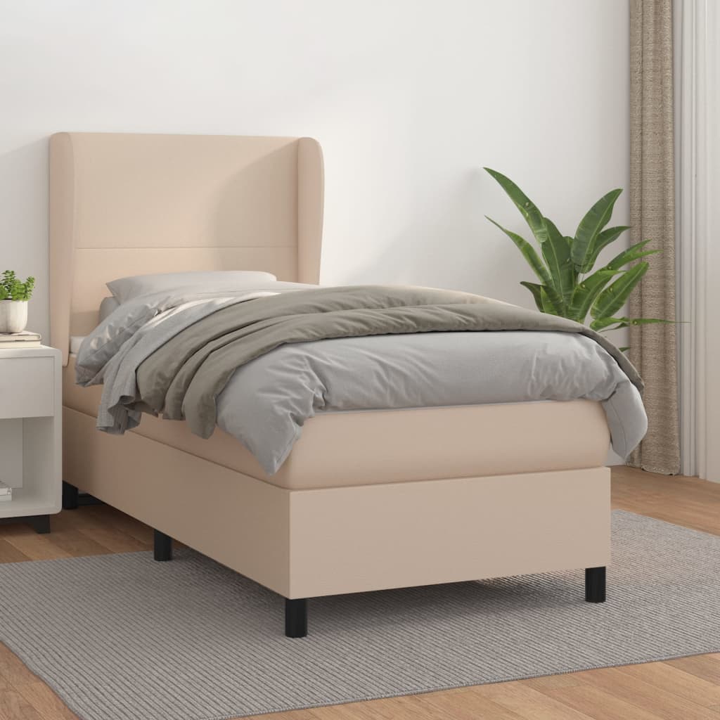 Box Spring Postel S Matrací Cappuccino 90X190 Cm Umělá Kůže