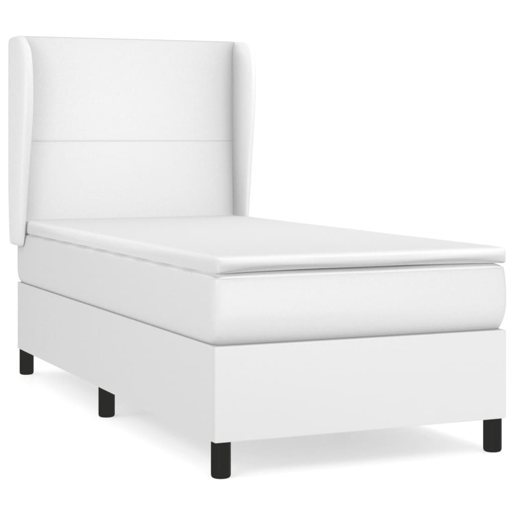 Box Spring Postel S Matrací Bílá 90X200 Cm Umělá Kůže