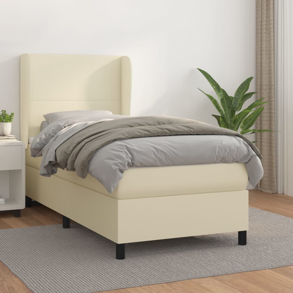 Box Spring Postel S Matrací Krémová 90X200 Cm Umělá Kůže