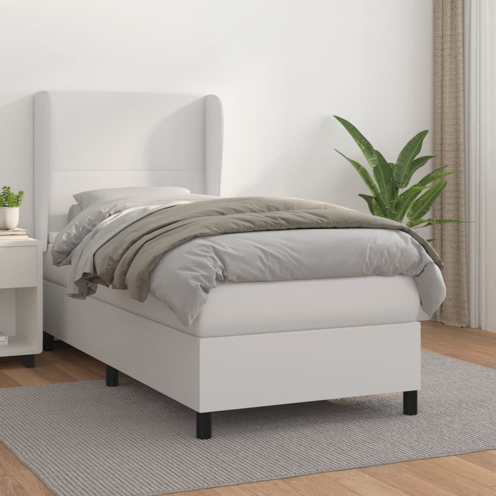 Box Spring Postel S Matrací Bílá 100X200 Cm Umělá Kůže