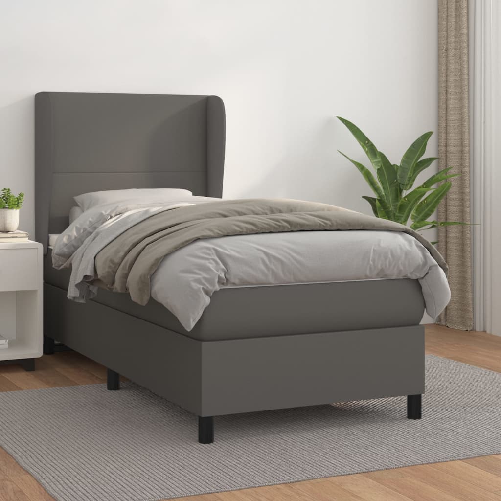 Box Spring Postel S Matrací Šedá Umělá Kůže Šedá