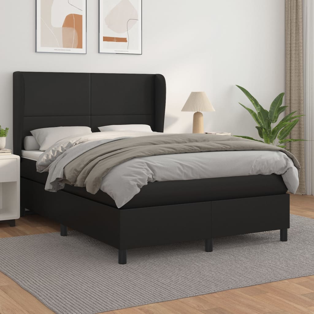 Box Spring Postel S Matrací Černá Umělá Kůže Černá