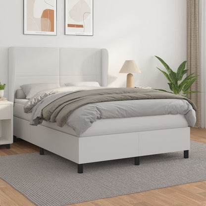 Box Spring Postel S Matrací Bílá 140 X 190 Cm Umělá Kůže