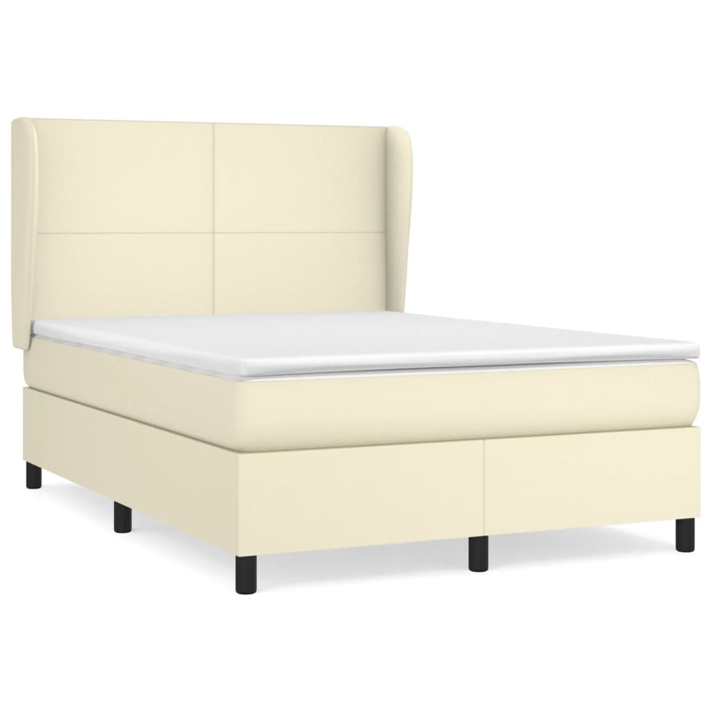 Box Spring Postel S Matrací Krémová 140X190 Cm Umělá Kůže