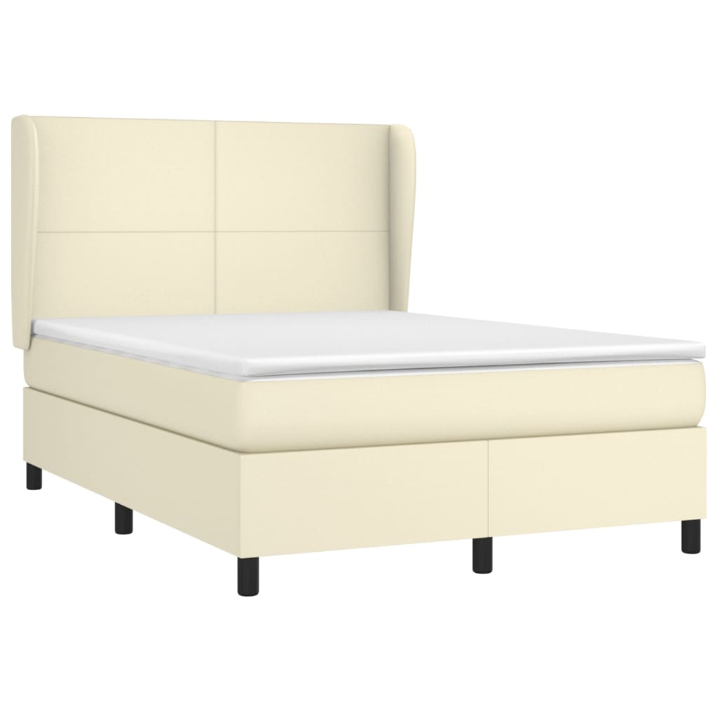 Box Spring Postel S Matrací Krémová 140X190 Cm Umělá Kůže
