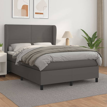 Box Spring Postel S Matrací Šedá Umělá Kůže Šedá