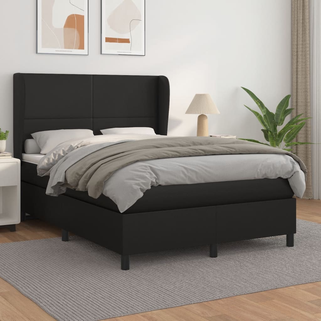 Box Spring Postel S Matrací Černá Umělá Kůže Černá