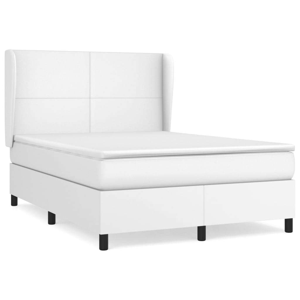 Box Spring Postel S Matrací Bílá 140X200 Cm Umělá Kůže