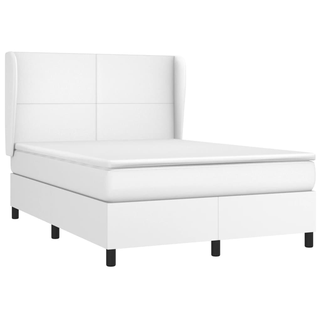 Box Spring Postel S Matrací Bílá 140X200 Cm Umělá Kůže